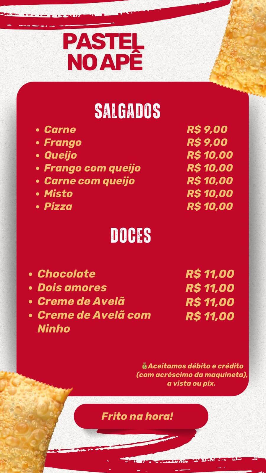 Cardápio de Pastel no Apê